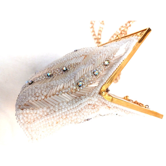 Victorian Glass BEADED Iridescent Bead 14K Plated Evening ART DECO NOUVEAU Purse - Picture 16 of 16